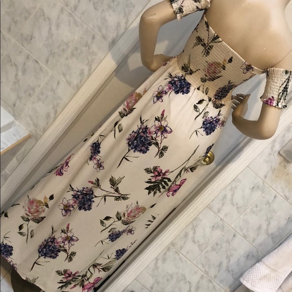 Girly & Flirty CREAM & FLORAL MAXI DRESS BOHO - Picture 7 of 8